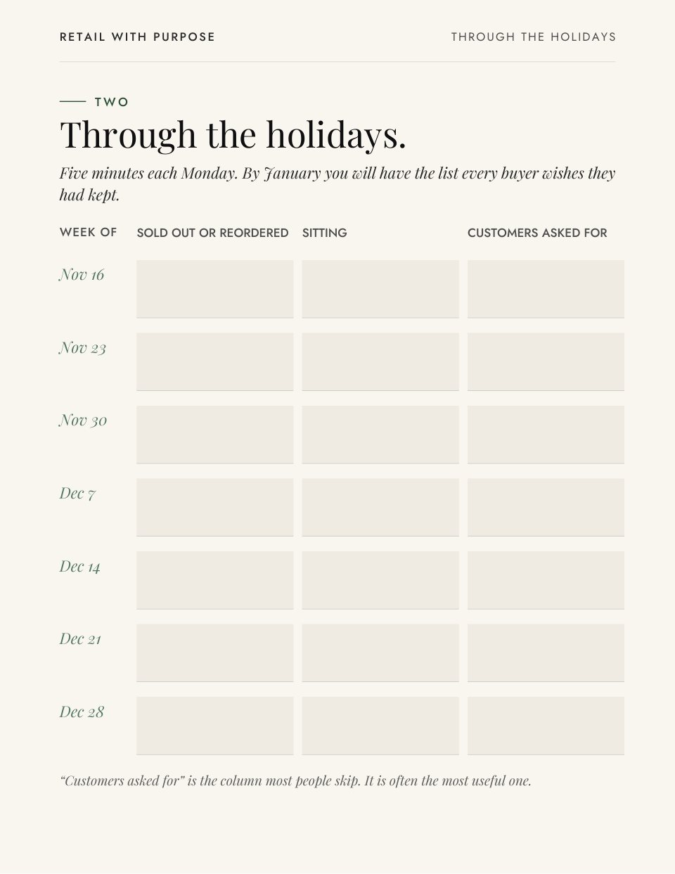 Planner page 4: Through the holidays.